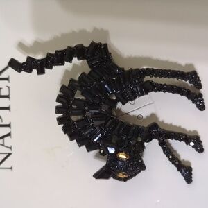 Frightened Black Crystal Cat Pin